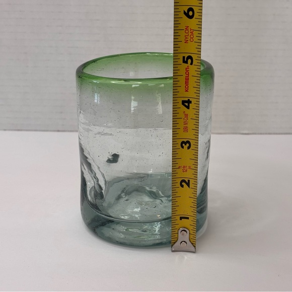 Azteca's Design Mexican Hand Blown Dimpled Drinking Glass Tumbler Clear/Green - Picture 9 of 11
